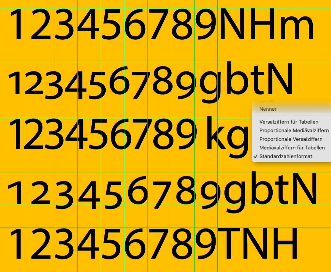 OpenType-Ziffernarten und Ziffernoptionen